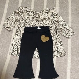 Leopard Print Dress  12 months and Black Pants Set 6-9 months
